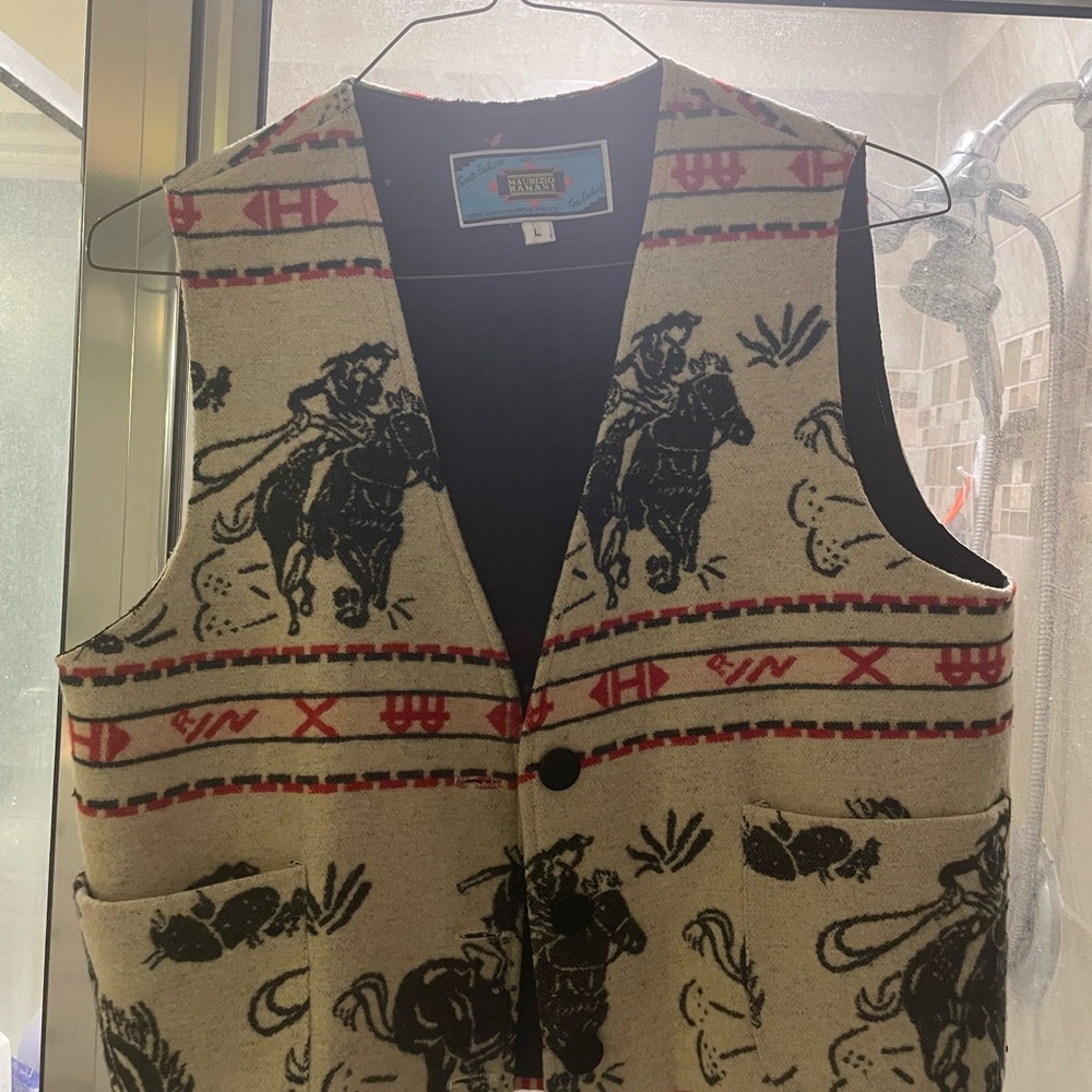 Western Horse Print Wool Blend Vest -